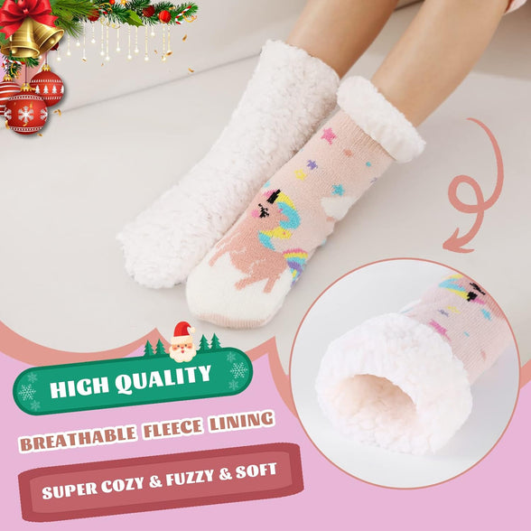 HERYEBING Kids Slipper Socks Boy Girl Chunky Knit Non Slip Socks Soft Fuzzy Warm Thick Fleece lined Christmas Stockings Child Toddler Winter Socks