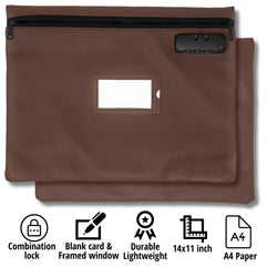 Notary Bag with Lock | 14x11 inch | Dark Brown | Zipper Notary Supplies Bag | Locking Notary Bag for Notary Kit, Stamp, Embosser, Ink Pad, and Valuables | Locking Document Bag | Journal Carrying Case