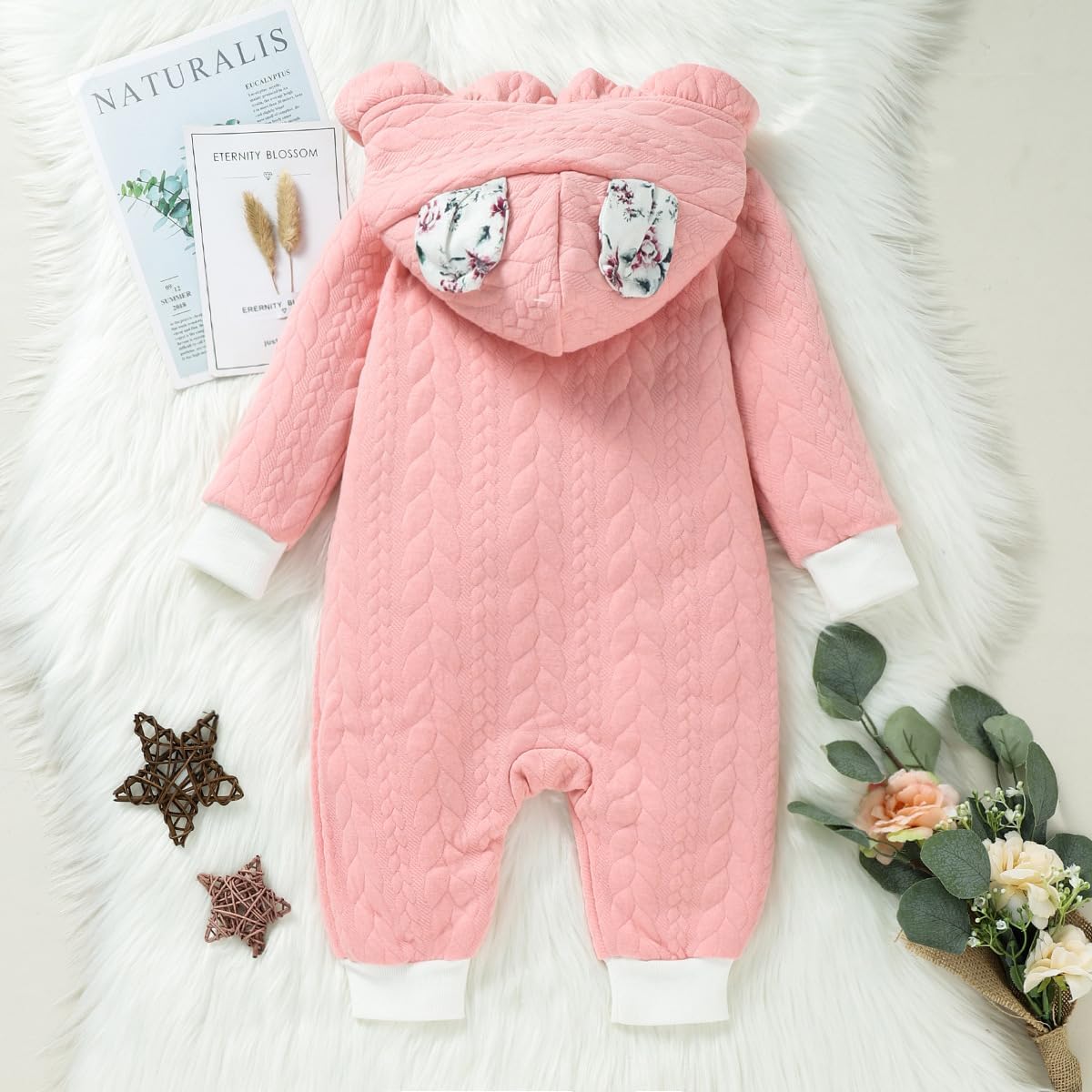 Yoolhamy Baby Romper One-Pieces Jumpsuit Warm Hoodie Fall Winter Clothes for Newborn Girs Christmas Outfit 6-9 Months Bodysuit