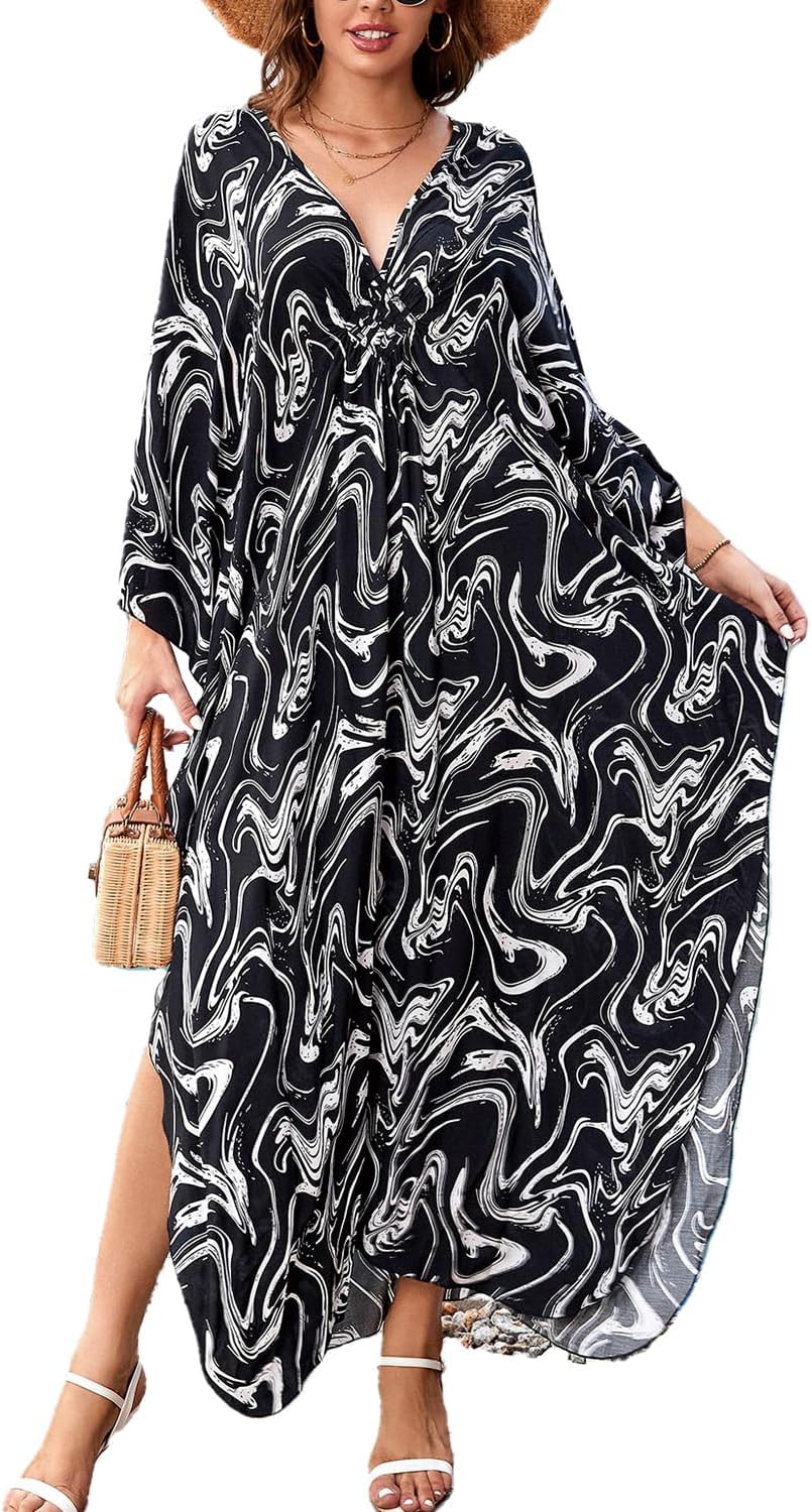 YouKD Summer Roomy Kaftan Dress Bohemian Beach Bikini Cover Ups Plus Size Robe for Women