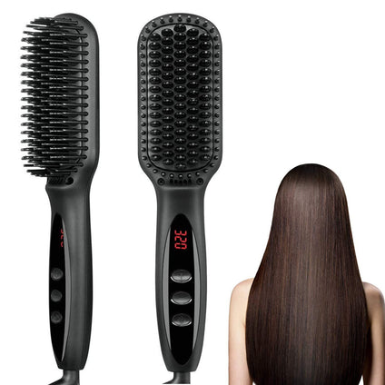 Hair Straightener Brush, Ionic Hair Straightening Brush with Fast MCH Ceramic Heating, Anti-Scald, Auto Temperature Lock and Auto-Off Function, Portable Straightening Comb for Home and Travel