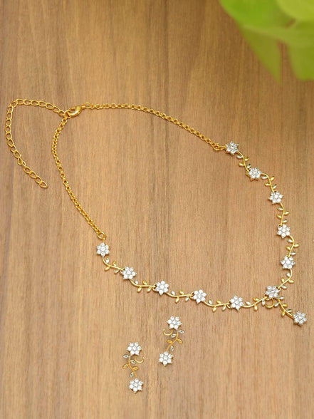 ZAVERI PEARLS Necklace Set For Women (Golden)(Zpfk5425)