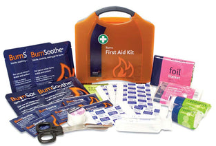BurnSoothe Burn First Aid Kit In Orange Compact Aura Box First Aid Emergency Burn Kit - Modern Comprehensive Burns Kit. Ideal For Smaller Work Environments (Box Size: 20.5cmh X 20cmw X 6.5cmd)