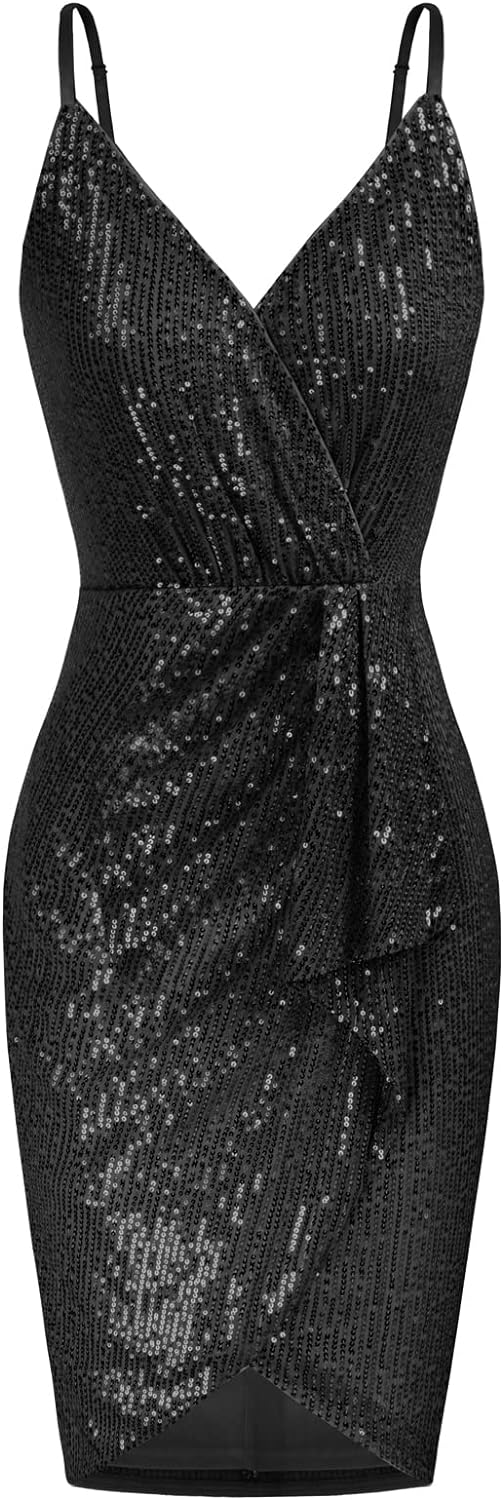 GRACE KARIN Women Sequined Sleeveless V-Neck Bodycon Hips-Wrapped Party Cocktail Club Dress