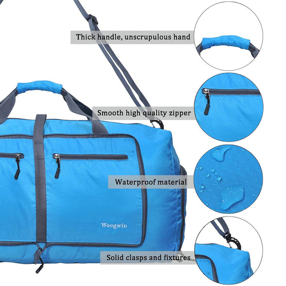 ehsbuy 60L Foldable Travel Duffle Bags for Men Women Large Holdall Bag Waterproof Overnight Weekend Bags for Gym Luggage, Blue, 60L