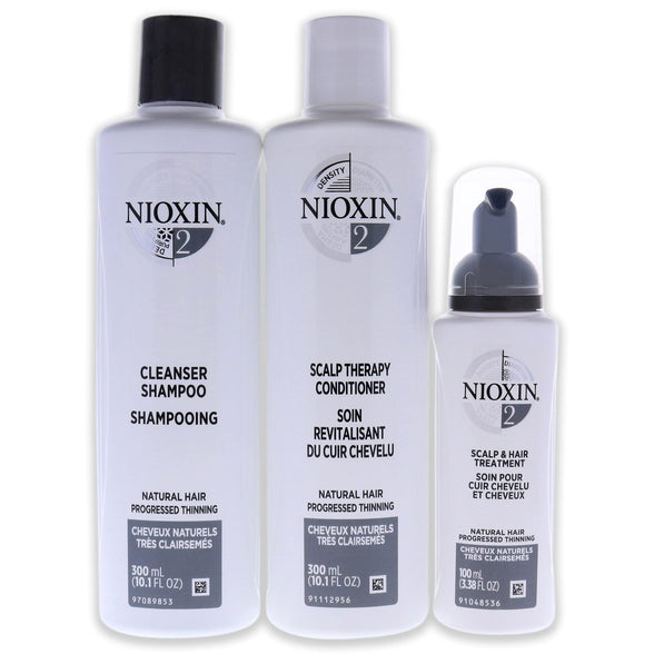 Nioxin System 2 Natural Hair Progressed Thinning Kit for Unisex 3 Pc, White