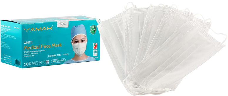 YAMAK Medical Face Mask For Adults & Teen, 3 Layers Mouth Mask Anti Dust Breathable, Avoid skin irritation 30Pcs/Box