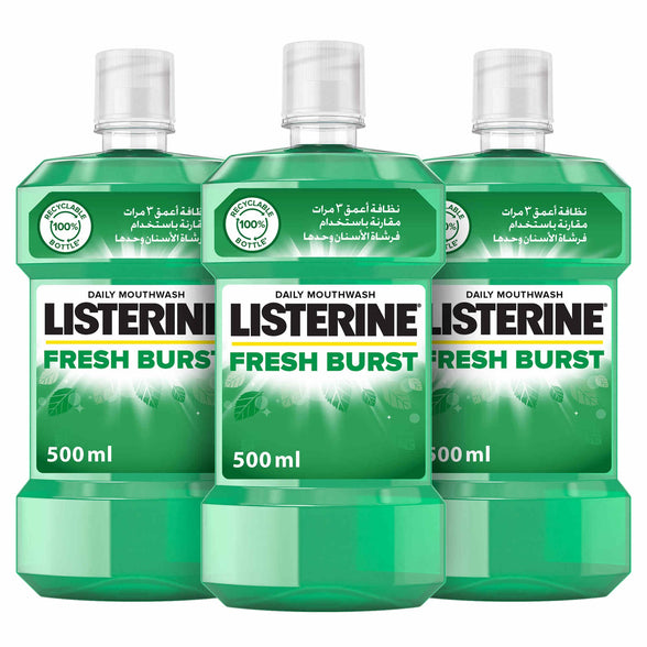 Listerine, Mouthwash, Fresh Burst, 500Ml, 2+1 Pack
