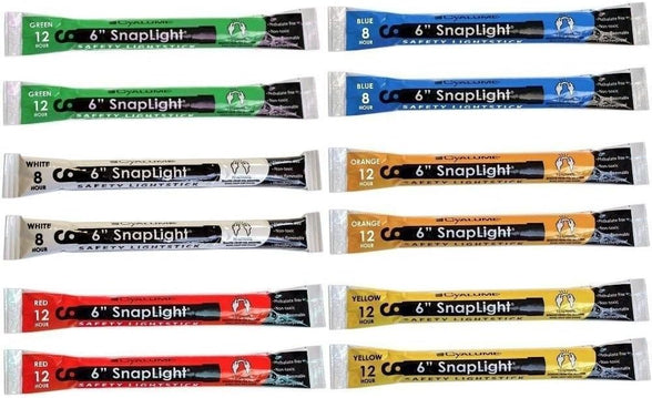 Cyalume SnapLight 6" Industrial Grade Glow Sticks, Multi-Color 12 Pack (Green, White, Red, Orange, Yellow, Blue) Light Sticks