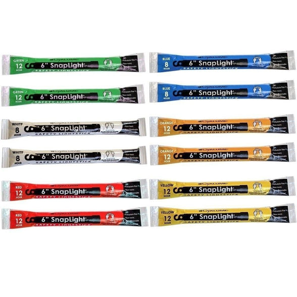 Cyalume SnapLight 6" Industrial Grade Glow Sticks, Multi-Color 12 Pack (Green, White, Red, Orange, Yellow, Blue) Light Sticks