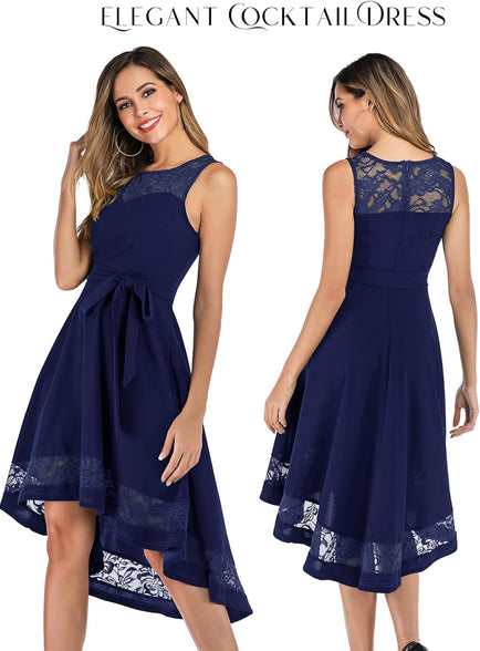 High Low Wedding Guest Dresses for Women Cocktail Evening Lace Party Dress Teen Semi Formal Bridesmaid Dress Tea Length