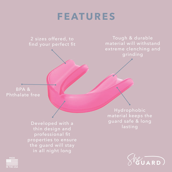 She Guard Mouth Guard - Pack of 4 Moldable Mouth Guards (Pink) for Clenching Teeth at Night, Grinding, and Bruxism - 2 Sizes Includes Ventilated Storage Case