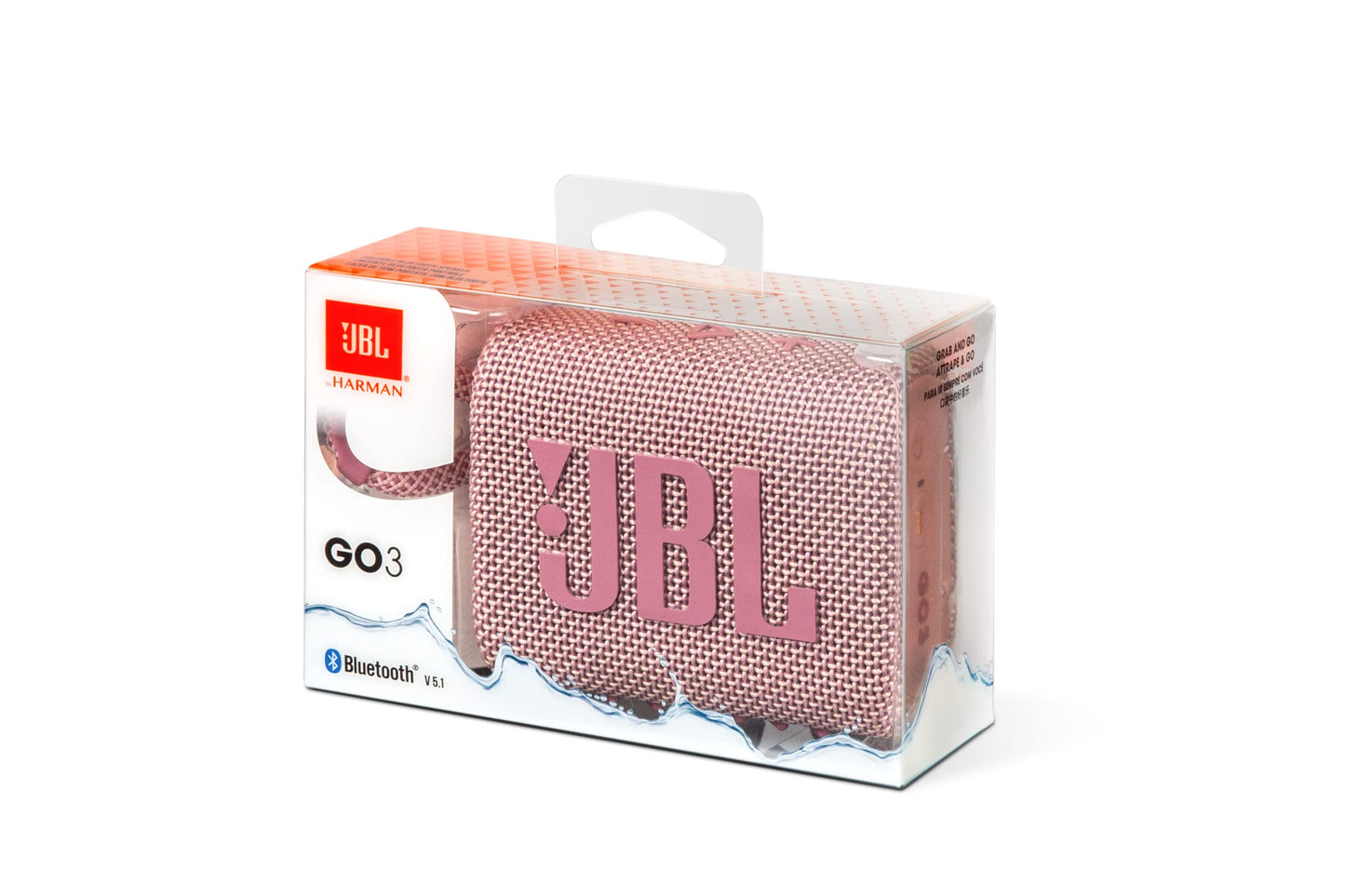 JBL Go 3 Portable Waterproof Speaker with JBL Pro Sound, Powerful Audio, Punchy Bass, Ultra-Compact Size, Dustproof, Wireless Bluetooth Streaming, 5 Hours of Playtime - Pink, JBLGO3PINK, Small