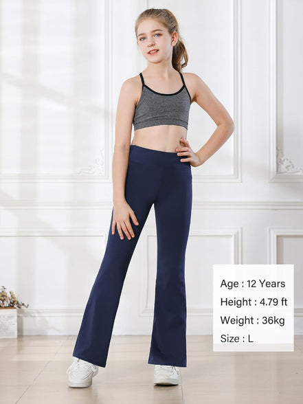 Stelle Girl's Flare Leggings with 2 Pockets High Waisted Yoga Dance Bootcut Pants Bell Bottoms Activewear Running Kids, Black, 12-14 Years