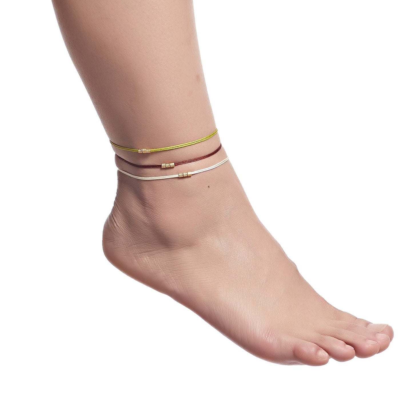 Alwan Gold Plated Set of 3 Short Size Anklets for Women - EE3416FBRKGCM