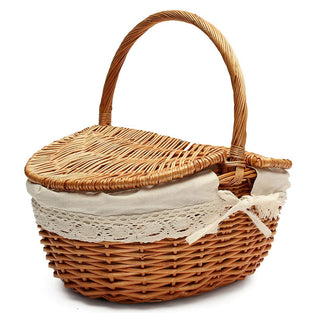 ydc Woven Vintage Picnic Basket with Lid (40 x 28 x 18cm)