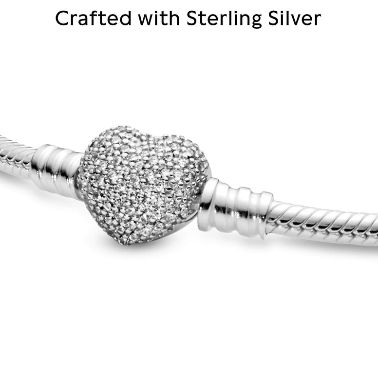 Pandora Women's Moments Silver Bracelet with Pave Heart Clasp