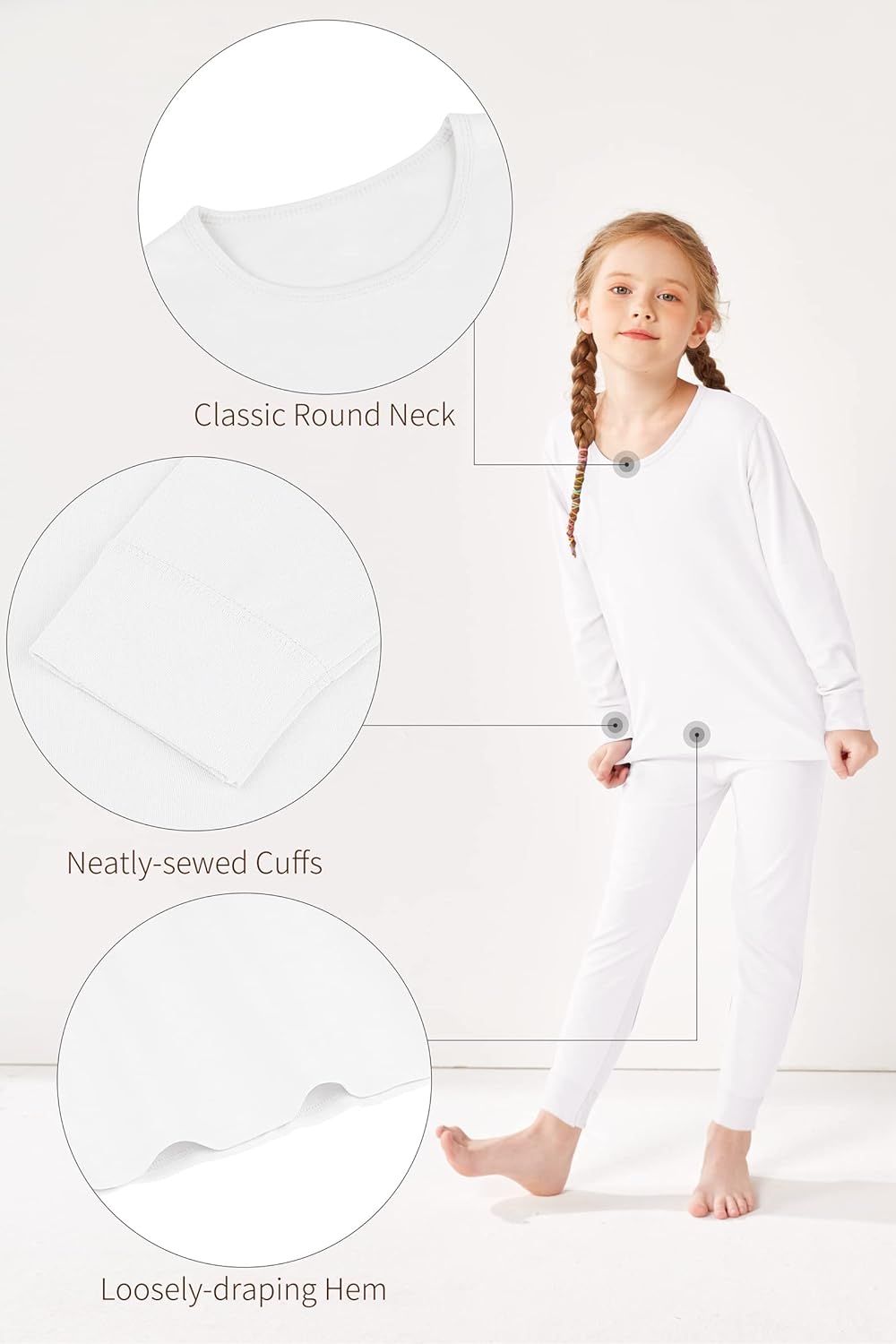 Resinta 6 Pieces Cotton Girls' Thermal Underwear Set Girls’ Top and Long Johns Winter Base Layer Top & Bottom, 3 Set