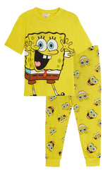 SPONGEBOB SQUAREPANTS Kids Pyjamas Snuggle Fit Boys Girls Full Length Pjs Set with Short Sleeve T-Shirt Unisex Gift 3-4 Years