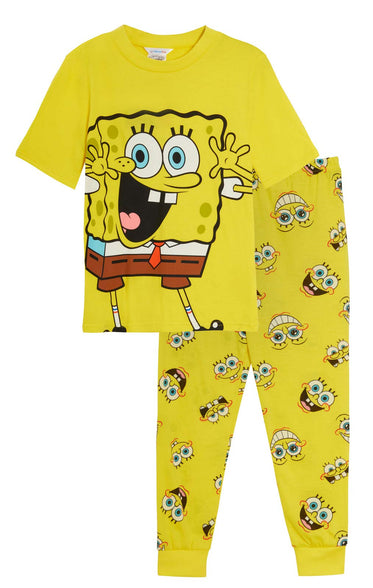 SPONGEBOB SQUAREPANTS Kids Pyjamas Snuggle Fit Boys Girls Full Length Pjs Set with Short Sleeve T-Shirt Unisex Gift 3-4 Years