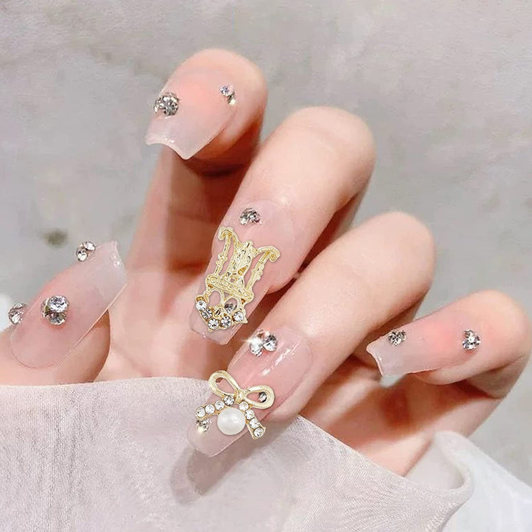 30Pcs Pearl Bow Nail Charms, 3D Gold Cross Bowknot Nail Rhinestones, Boxed Cute Nail Art Bows Nail Decorations for Nail Accessories Manicure Design DIY