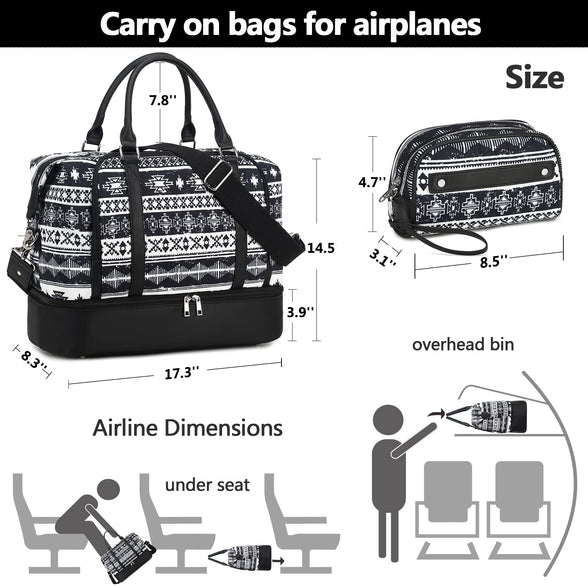 CAMTOP Women Ladies Travel Weekender Bag Overnight Duffel Carry-on Tote Bag fit 15.6 Inch Laptop Computer, Folk style, Carry-On 18-Inch, Weekender Bag With Toiletry Bag