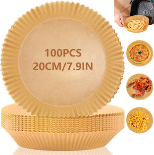 ECVV 100 PCS Air Fryer Disposable Paper Liner, Non stick Disposable Air Fryer Liners, Baking Paper for Air Fryer Water proof, Oil proof, Parchment for Baking Roasting Microwave 20cm, Nature