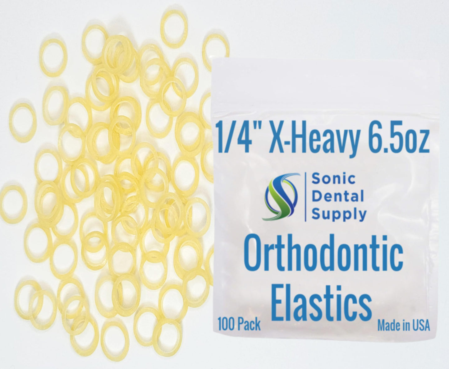 Sonic Dental - Amber 1/4" X-Heavy 6.5 oz - Orthodontic Elastic - Braces - Dental Rubber Bands