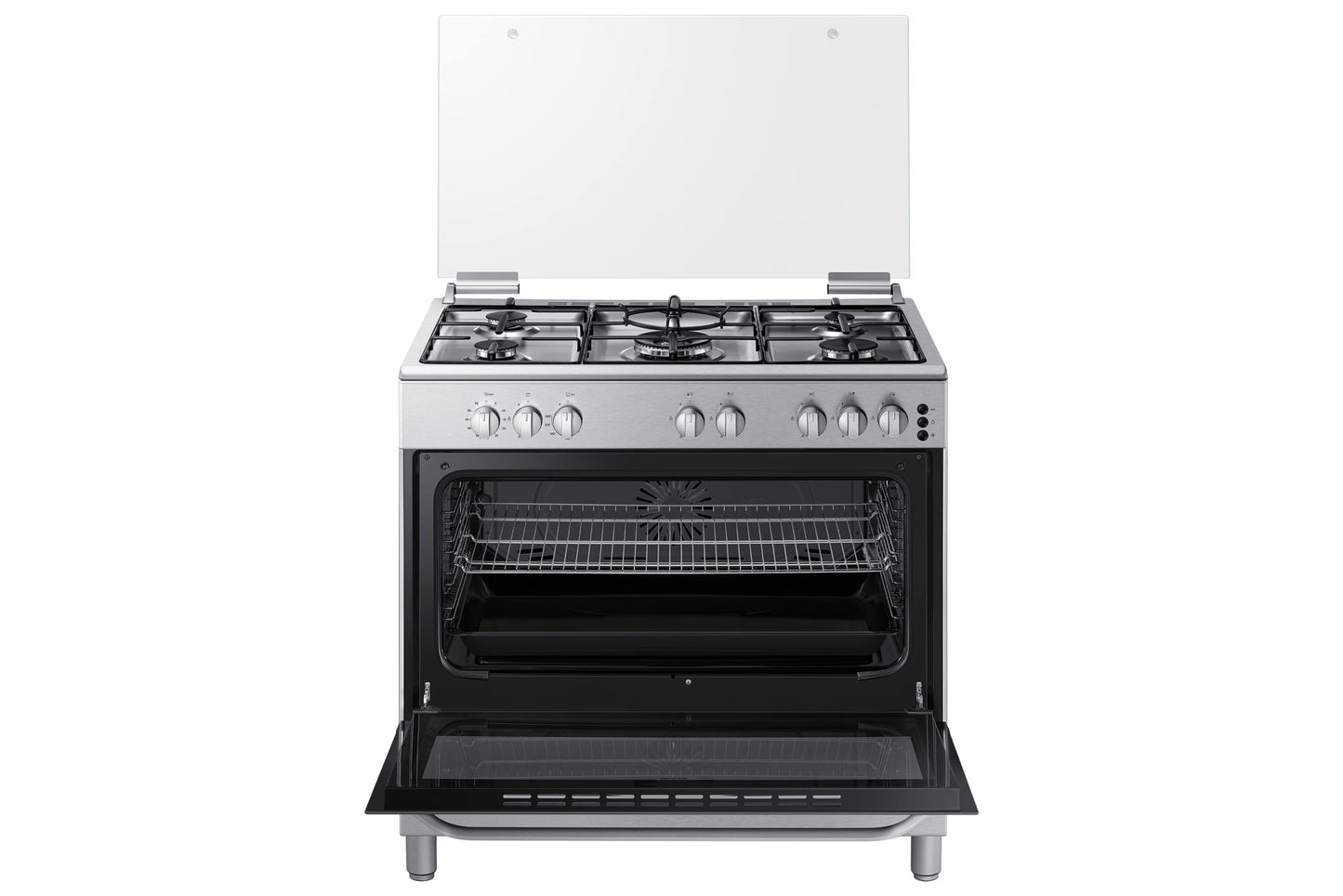 Samsung Oven Gas Range with Triple Power Burner, 89L, Silver, 4.5 kW Triple Power Burner and Auto Turnspit, NX36BG48531SSG, 1 Year Warranty