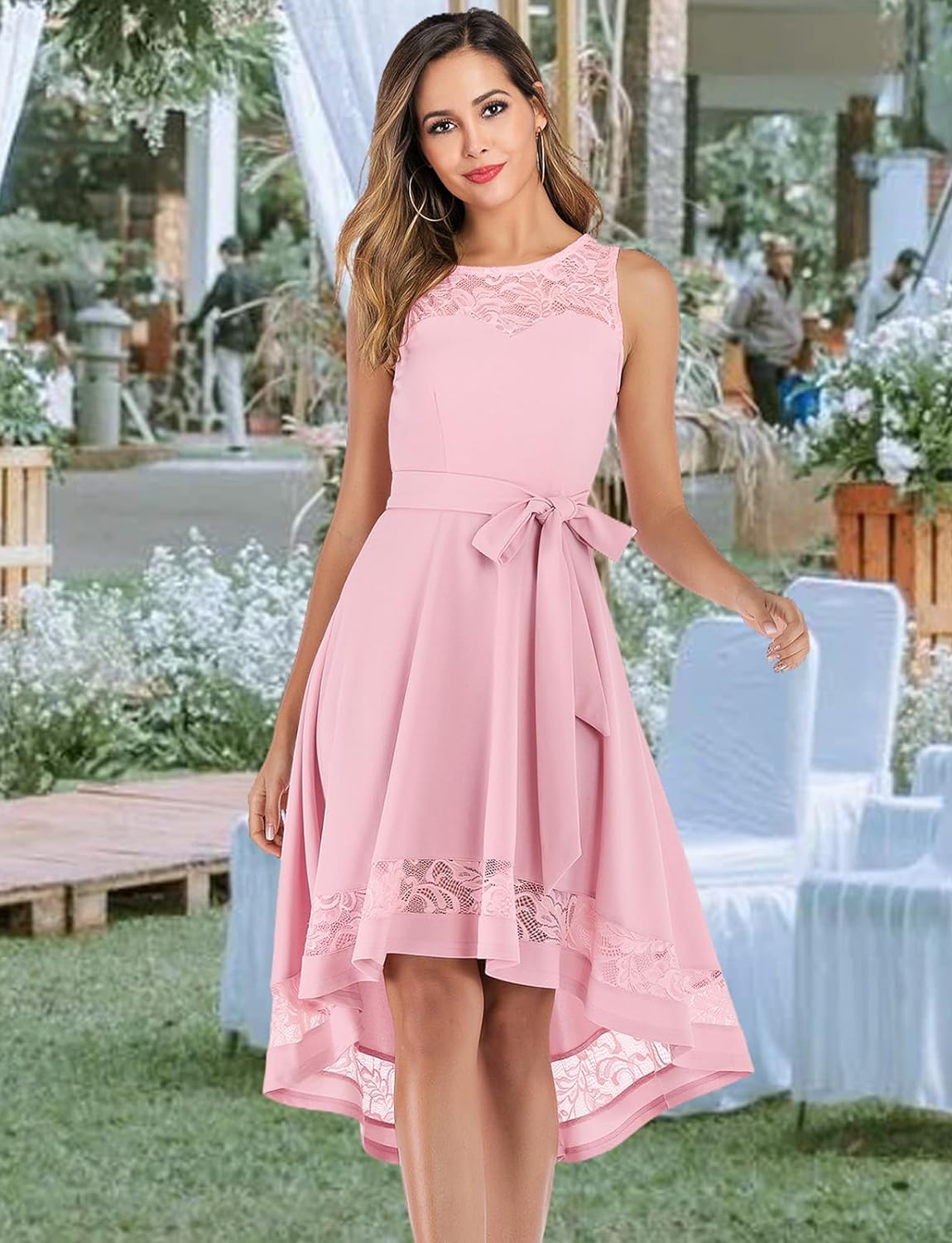 High Low Wedding Guest Dresses for Women Cocktail Evening Lace Party Dress Teen Semi Formal Bridesmaid Dress Tea Length