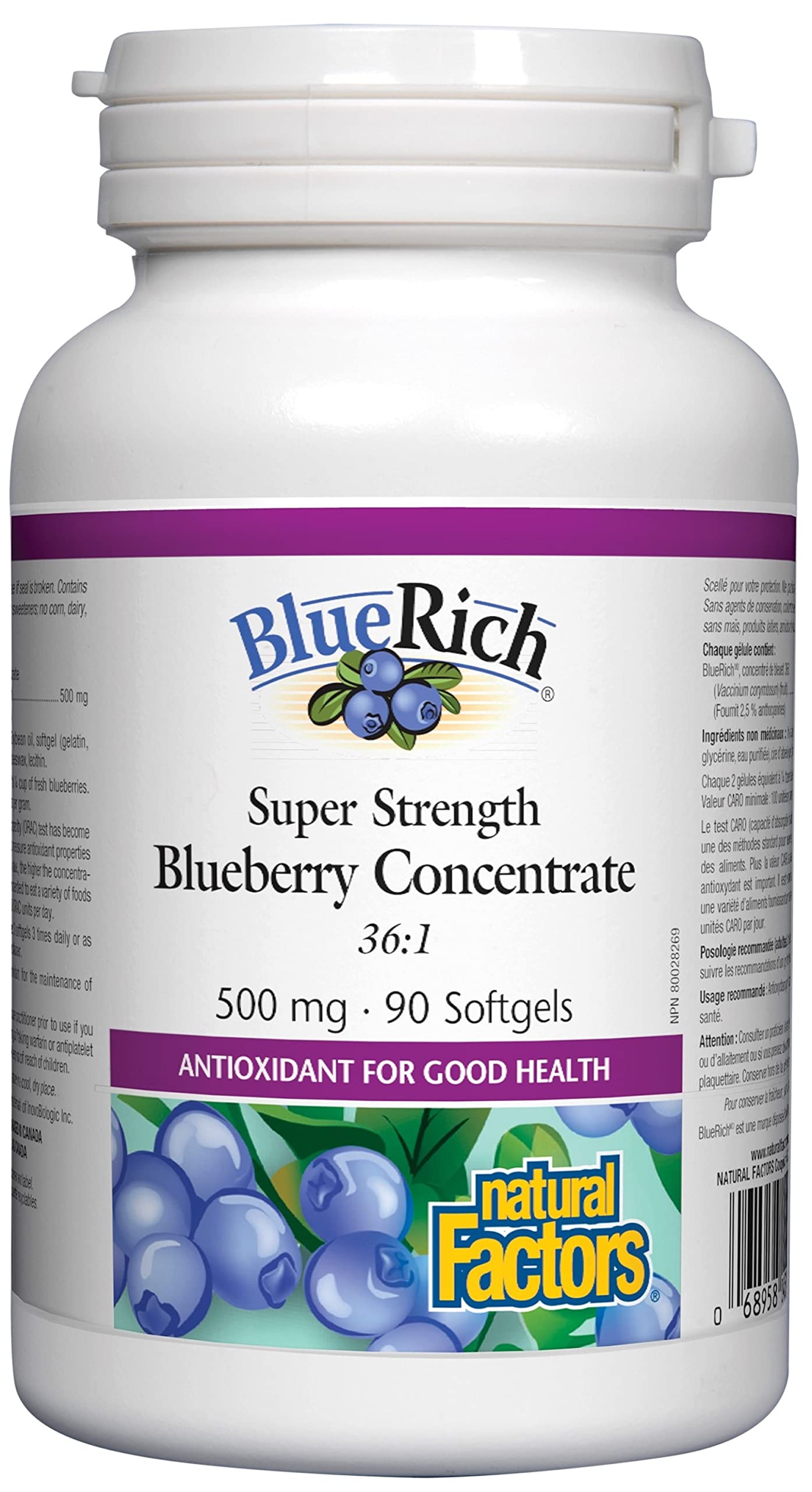 Natural Fac Natural Factors BlueRich Super Strength Blueberry Concentrate 500 mg, 90 Softgels