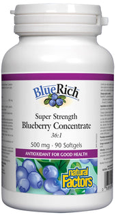 Natural Fac Natural Factors BlueRich Super Strength Blueberry Concentrate 500 mg, 90 Softgels