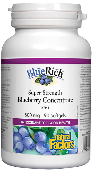 Natural Fac Natural Factors BlueRich Super Strength Blueberry Concentrate 500 mg, 90 Softgels