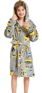 FunnyPaja Boys Soft Fleece Robes Plush Hooded Bathrobes Sleepwear for Kids 2-3 Years