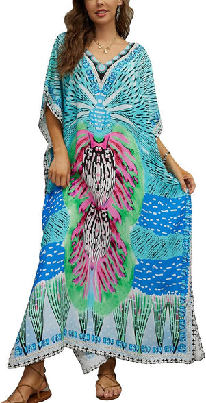 YouKD Wemon's Summer Long Kaftan Bohemian Maxi Kimono Dress Swimsuit Beach Cover Up Robes