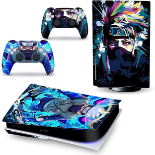 Toxxos PS5 Skin Disc Edition Anime Console and Controller Vinyl Cover Skins Wraps for Playstation 5 Disc Version CD-ROM version blue