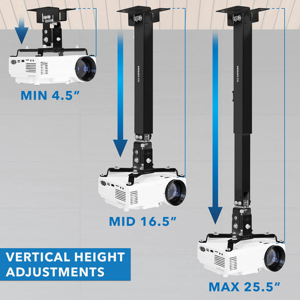 Mount-It! Wall or Ceiling Projector Mount with Universal LCD/DLP Mounting for Epson, Optoma, Benq, ViewSonic Projectors, 44lb Load Capacity, Black