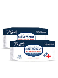 V Care Vcare Disinfectant Multi-Purpose Anti Bacterial Wipes - 48'S | Kills 99.9% Of Germs | Cleans And Protects Surfaces | (Pack Of 2)