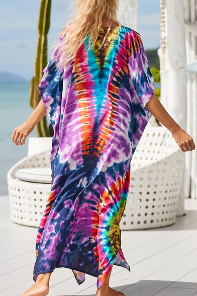 YouKD Maxi Dress V-Neck Kaftan Boho Robes Beach Cover-ups Dress Roomy Gowns for Women