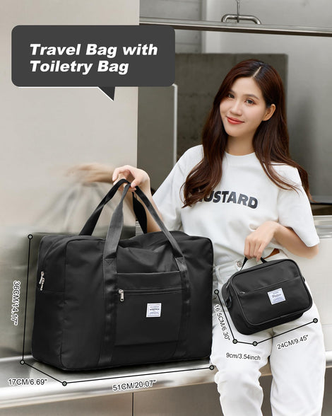 Travel Duffle Bag, A1-Black（With Toiletry Bag）