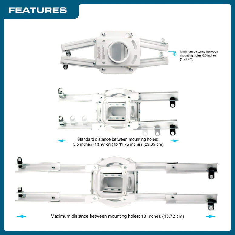 QualGear Pro-AV QG-KIT-CA-3IN-W Projector Mount Kit Accessory Single Joist Ceiling Adapter, 3" 1.5", White