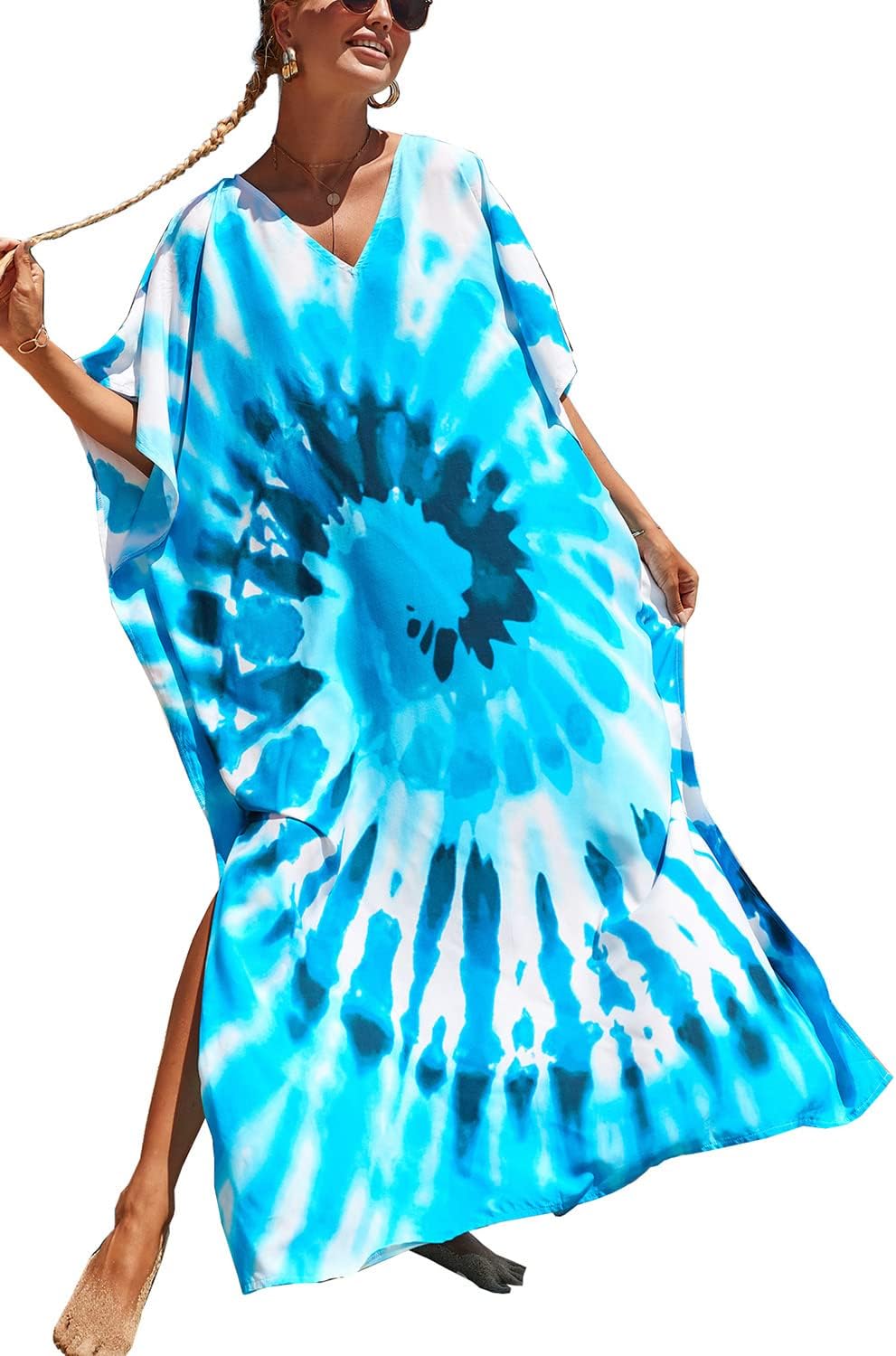 YouKD Summer Long Kaftan Bohemian Loungewear Beach Swimsuit Cover Up Maxi Dress for Women