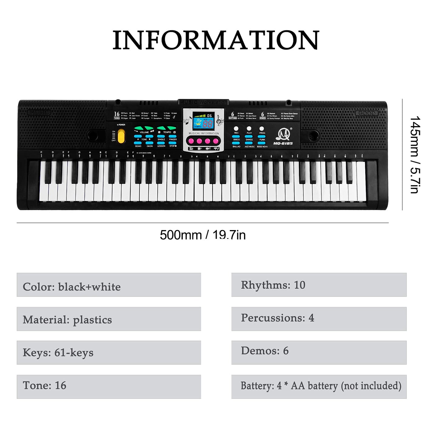 Musical Instrument, 61 Keys Digital Music Electronic Keyboard Kids Multifunctional Electric Piano for Piano Student with Microphone Function Musical Instrument