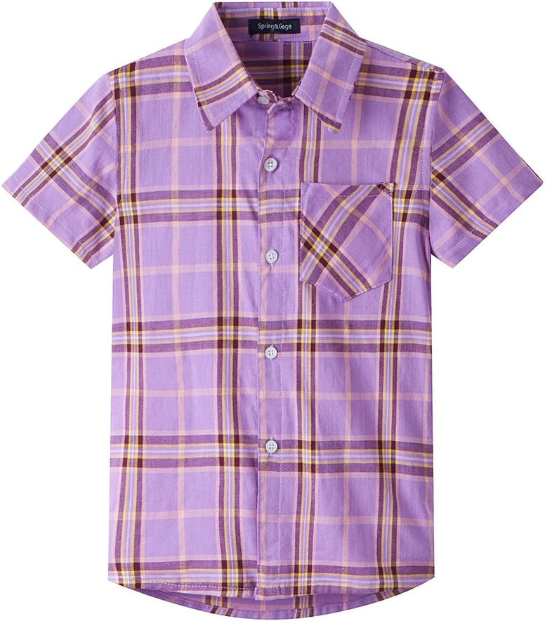 Spring&Gege Boys' Casual Short Sleeve Button Down Shirts Cotton Plaid