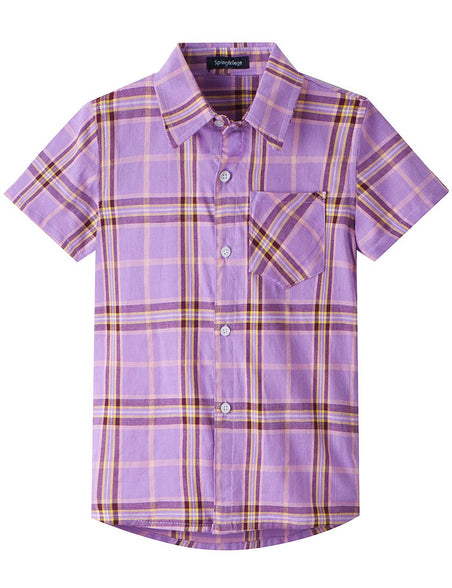 Spring&Gege Boys' Casual Short Sleeve Button Down Shirts Cotton Plaid