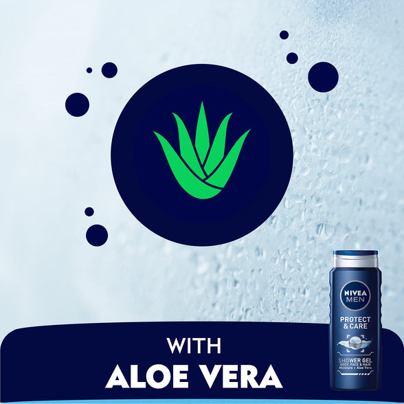 NIVEA MEN 3in1 Shower Gel Body Wash, Protect & Care Aloe Vera Masculine Scent, 500ml