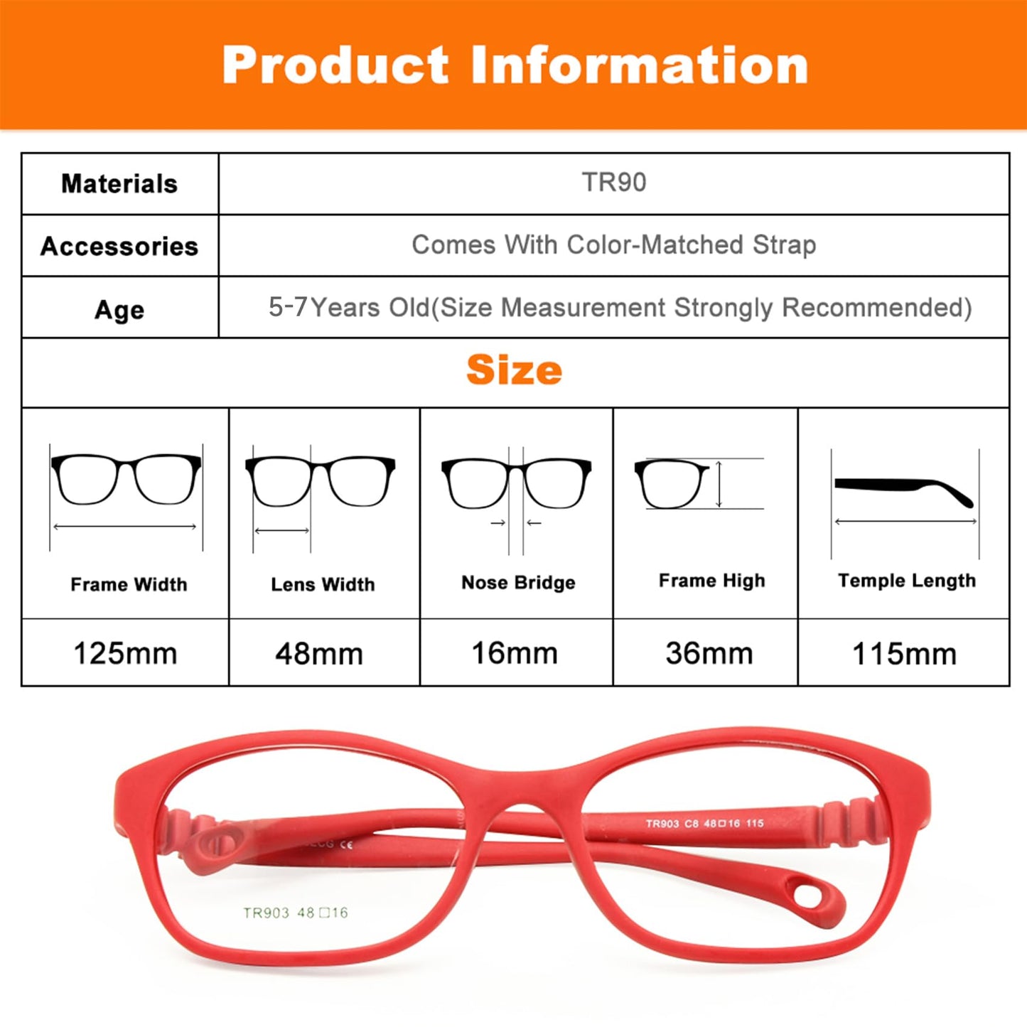 EnzoDate Children Optical Glasses Frame Size48 One-piece Kids Glasses No Screw Flexible Girls Boys Glasses For Ages 7+Y