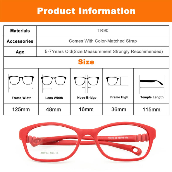 EnzoDate Children Optical Glasses Frame Size48 One-piece Kids Glasses No Screw Flexible Girls Boys Glasses For Ages 7+Y