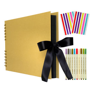 Hiraya Premium Scrapbook Kit & Photo Album Set - 11x8 inches, 80 pages, 3 Stickers, 10 Pens, Art & Craft Projects(Gold)