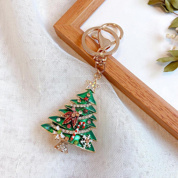 Goodern Christmas Tree Keychain,Rhinestone Sparkling Charm Keyring,Retro Fashion Christmas Decorations Accessories,Elegant Pendant Car Purse Handbag Keychain Gift for Girl Woman-Style A